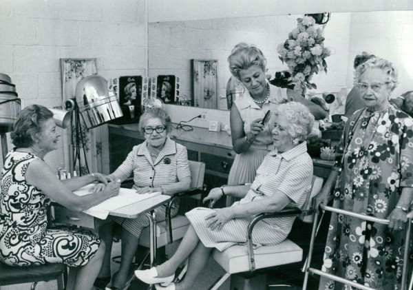 AUG 25 1971, AUG 31 1971, SEP 5 1971; Mrs. John Streltzer, left, manicures the nails of Mrs. Sadie T