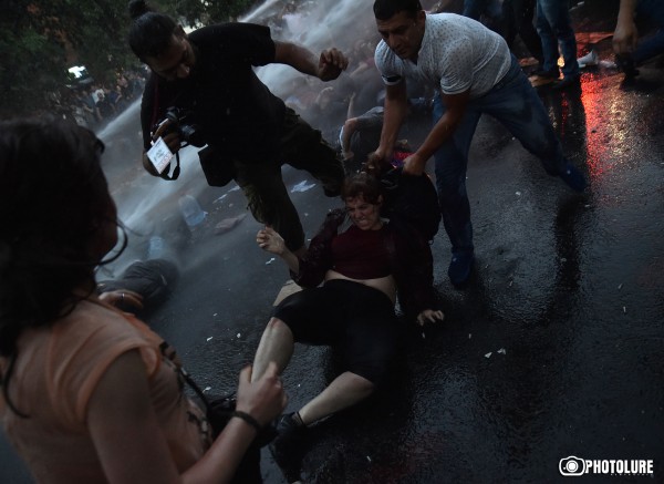 23/06/2015. YEREVAN, ARMENIA. Because of energy price increase in Armenia, clashes between protesting people and policemen happened during the protest march