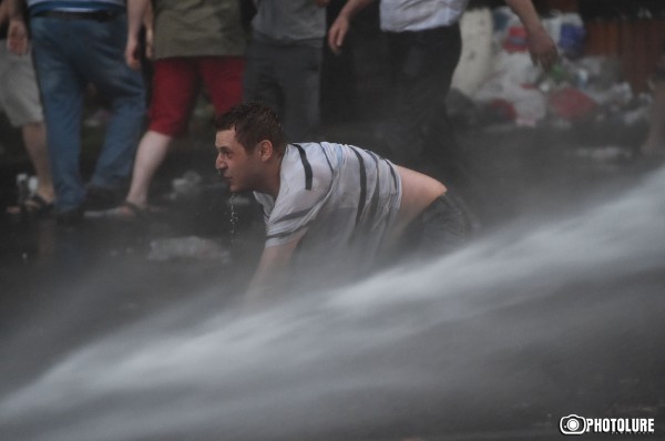 23/06/2015. YEREVAN, ARMENIA. Because of energy price increase in Armenia, clashes between protesting people and policemen happened during the protest march