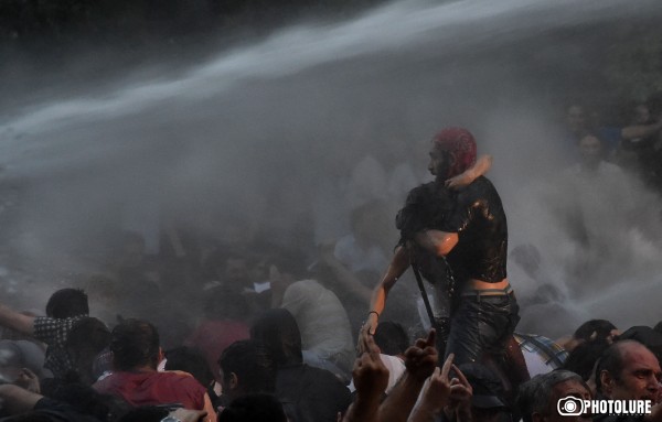 23/06/2015. YEREVAN, ARMENIA. Because of energy price increase in Armenia, clashes between protesting people and policemen happened during the protest march