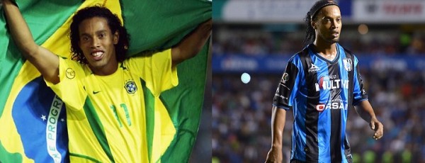 YOKOHAMA - JUNE 30:  Ronaldinho of Brazil celebrates after the Germany v Brazil, World Cup Final match played at the International Stadium Yokohama in Yokohama, Japan on June 30, 2002. Brazil won 2-0. (Photo by Ben Radford/Getty Images)