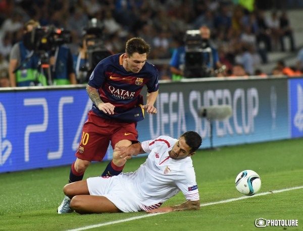 Spanish FC Barcelona vs FC Seville football match, in frames of UEFA Super Cup in Tbilisi, Georgia.