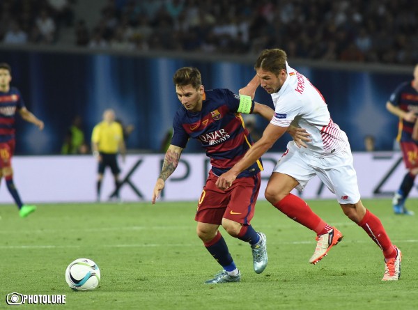 Spanish FC Barcelona vs FC Seville football match, in frames of UEFA Super Cup in Tbilisi, Georgia.