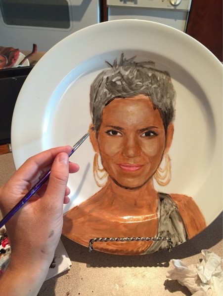 MANDATORY CREDIT: Jacqueline Poirier/REX Shutterstock. Only for use in this story. Editorial Use Only. No stock, books, advertising or merchandising without photographer's permission Mandatory Credit: Photo by REX Shutterstock (5168139q) Halle Berry's portrait on a plate by Jacqueline Poirier Celebrity Plate Paintings, Toronto, Canada - 24 Sep 2015 FULL BODY: http://www.rexfeatures.com/nanolink/r4c4 A Canadian artist paints portraits of celebrities onto plates.  Jacqueline Poirier is the Resident Artist at Toronto's Ritz-Carlton. Her work is showcased throughout the hotel's restaurant, and aside from celebrity portraits range from landscapes, food and animals.