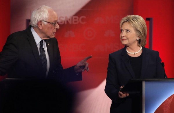 Bernie Sandersspeaks directly to Hillary Clinton. REUTERS/Mike Segar