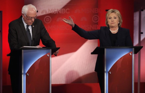 Hillary Clinton talks about Bernie Sanders. REUTERS/Mike Segar
