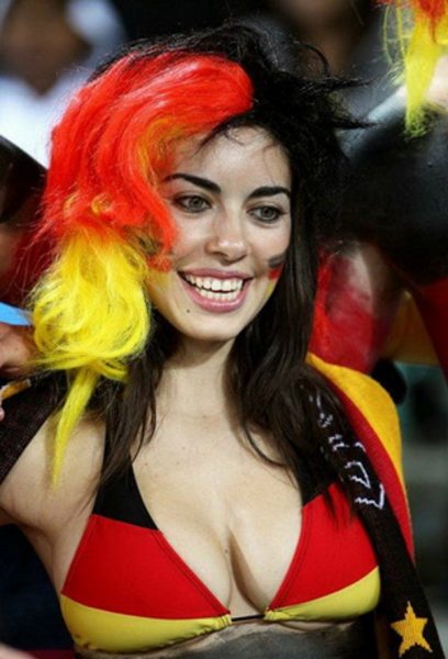 DURBAN, SOUTH AFRICA - JUNE 13: A Germany fan shows her support prior to the 2010 FIFA World Cup South Africa Group D match between Germany and Australia at Durban Stadium on June 13, 2010 in Durban, South Africa. (Photo by Doug Pensinger/Getty Images)