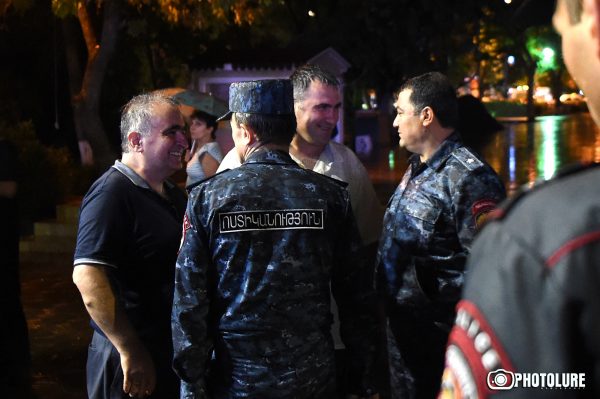 During the protest march in support of members of 'Sasna Tsrer' group, which occupied the Patrol-Guard Service Regiment of Erebuni district for over 12 days, protesting people closed the French Square in Yerevan, Armenia