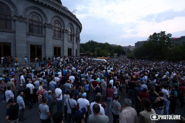 The 14th day of the protest action in support of initiators of occupation of Patrol-Guard Service Regiment of Erebuni district took place on Freedom Square in Yerevan, Armenia