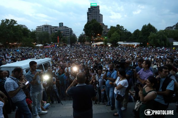 The 14th day of the protest action in support of initiators of occupation of Patrol-Guard Service Regiment of Erebuni district took place on Freedom Square in Yerevan, Armenia