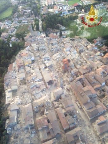 A general view following an earthquake in Amatrice, central Italy, is seen in this August 24, 2016 handout picture provided by Italy's Fire Fighters. Vigili del Fuoco/Handout via REUTERS