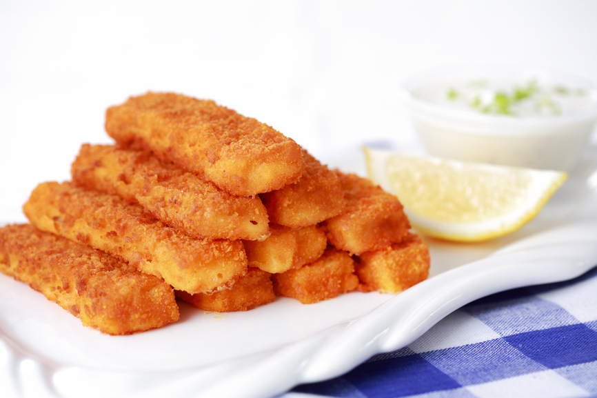 Healthy fried fish sticks with remoulade